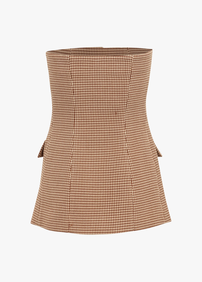 The Phoebe Bustier in Toffee Houndstooth