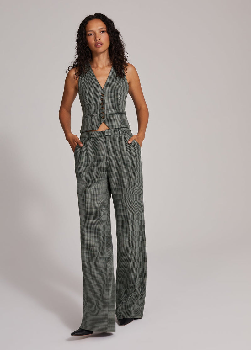 The Agnes Pant in Green Houndstooth