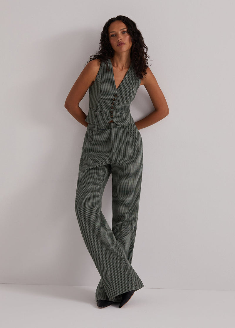 The Agnes Pant in Green Houndstooth