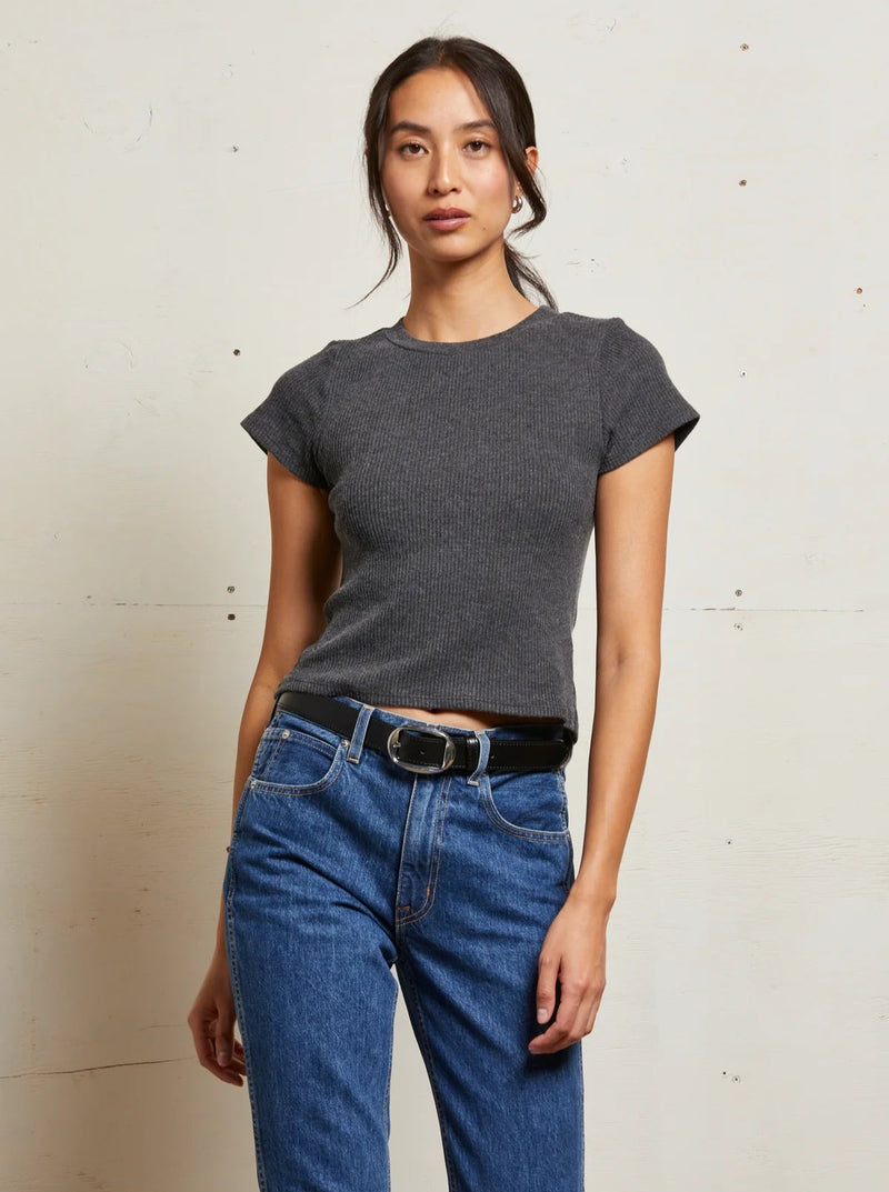 GABBY RIB SHORT SLEEVE CREW IN CHARCOAL