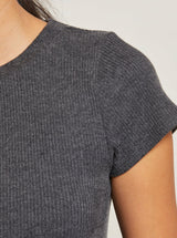 GABBY RIB SHORT SLEEVE CREW IN CHARCOAL