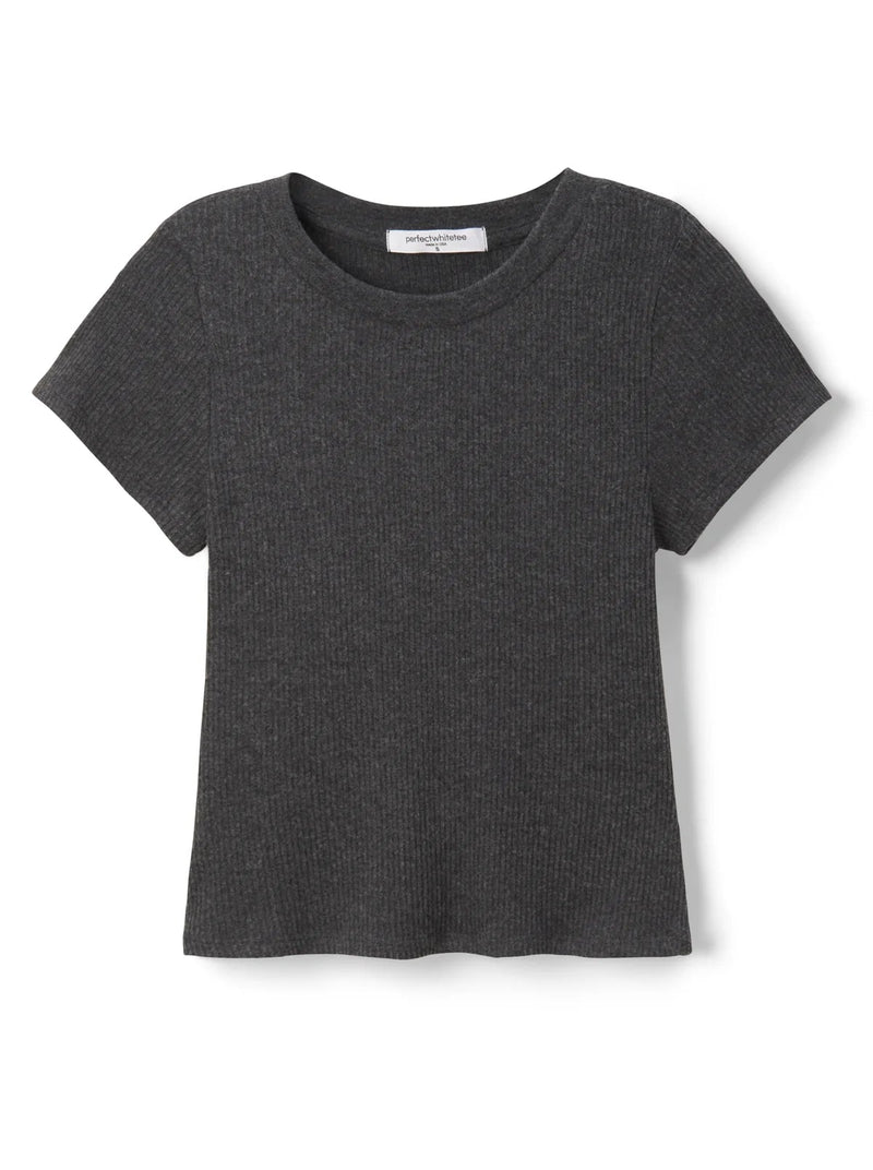 GABBY RIB SHORT SLEEVE CREW IN CHARCOAL