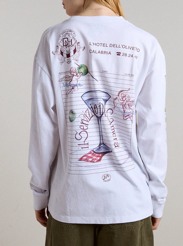 OLIVE HOTEL LONG SLEEVE TEE IN WHITE
