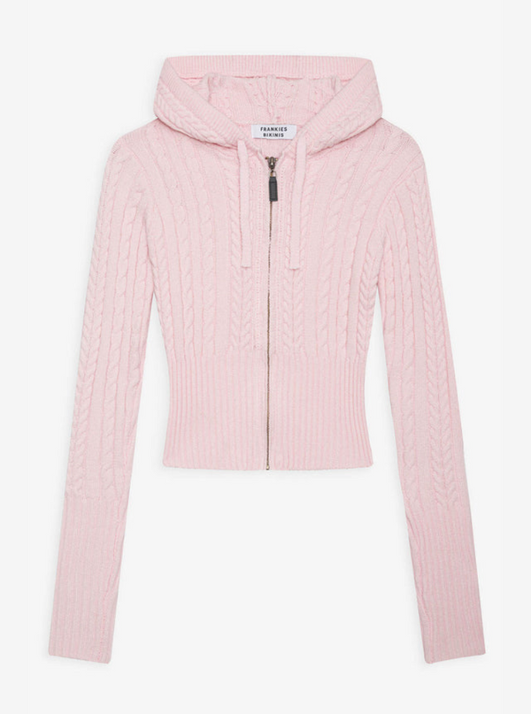 Aimee Cable Cloud Knit Hoodie in Rose Quartz