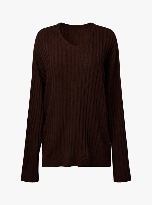 Oversized V Neck Sweater in Brown