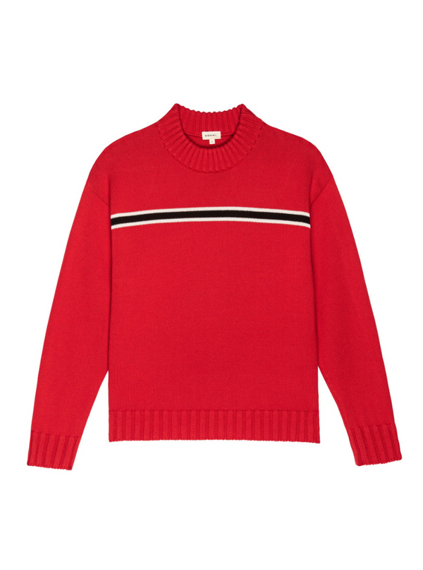 The Cotton Crewneck Stripe Sweater in Tomato Stripe