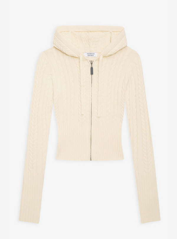 Aimee Cable Cloud Knit Hoodie in French Vanilla