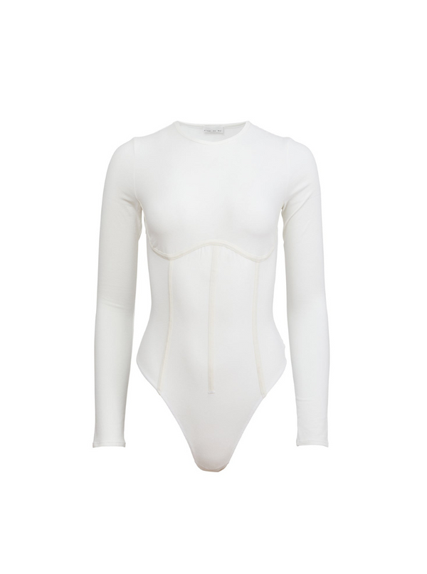 Organic Cotton Long Sleeve T-Shirt Bodysuit in Ivory