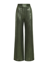 Metallic Pleated Wide Leg Pant in Metallic Emerald