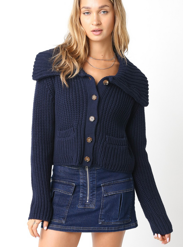 Camille Collar Cardigan in Navy