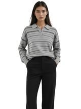 ATELIER POLO SWEATER IN HEATHER GREY STRIPE