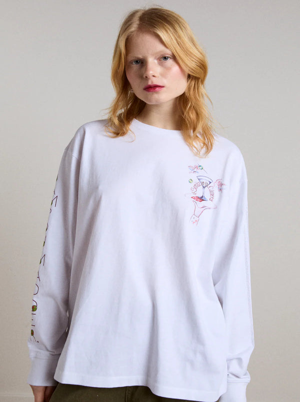 OLIVE HOTEL LONG SLEEVE TEE IN WHITE