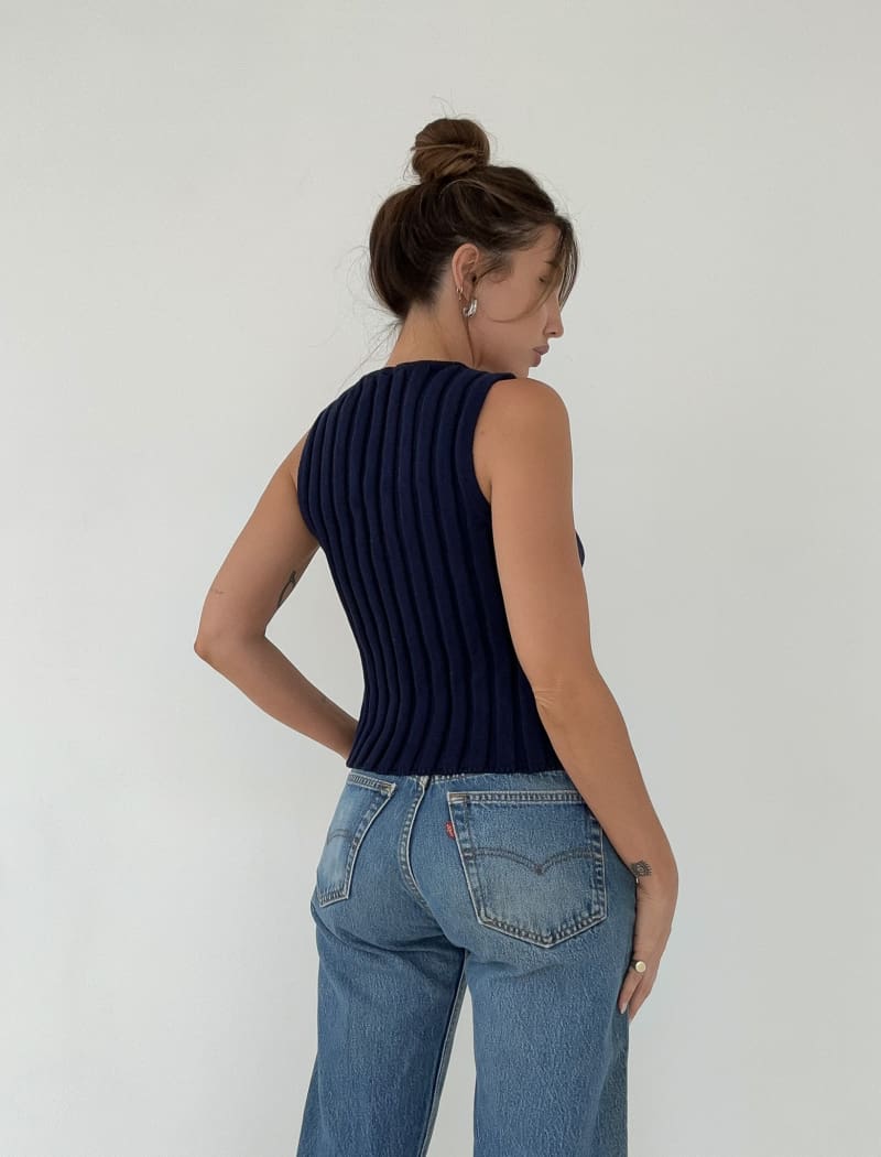 Prince Street Top in Navy Rib