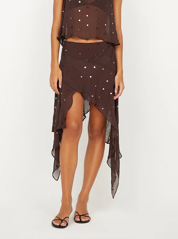 ARIELLE ASYM SKIRT IN DARK CHOCOLATE