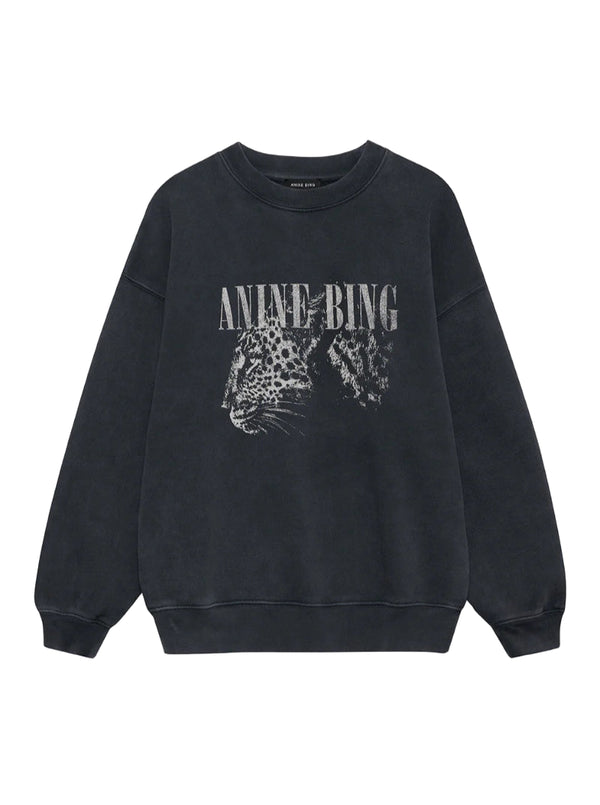 SPENCER SWEATSHIRT IN LEOPARD WASHED BLACK