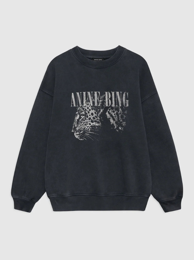 SPENCER SWEATSHIRT IN LEOPARD WASHED BLACK
