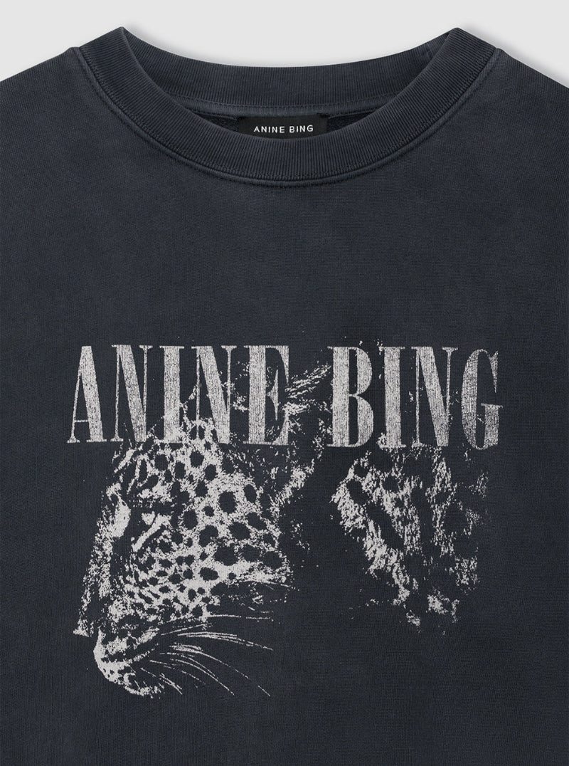 SPENCER SWEATSHIRT IN LEOPARD WASHED BLACK