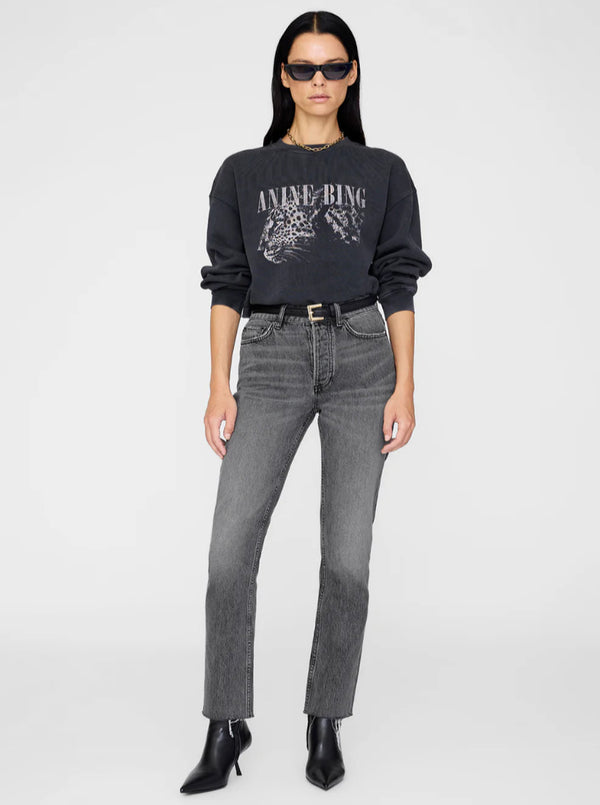 SPENCER SWEATSHIRT IN LEOPARD WASHED BLACK