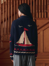 THE SAILBOAT LODGE CARDIGAN IN NAVY