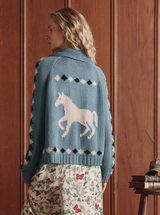 THE STABLE LODGE CARDIGAN IN BELL BLUE