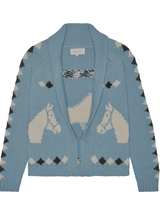 THE STABLE LODGE CARDIGAN IN BELL BLUE
