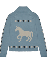 THE STABLE LODGE CARDIGAN IN BELL BLUE