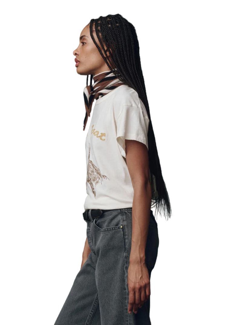 THE BOXY CREW HORSE EMBROIDERY IN WASHED WHITE