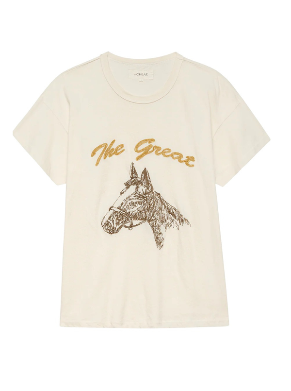 THE BOXY CREW HORSE EMBROIDERY IN WASHED WHITE