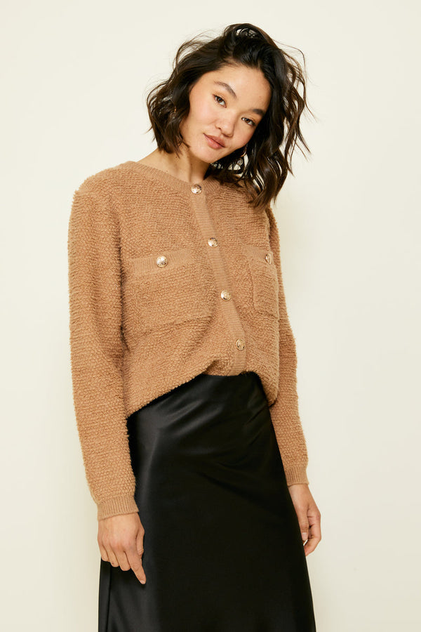 Khloe Boucle Cardigan in Taupe