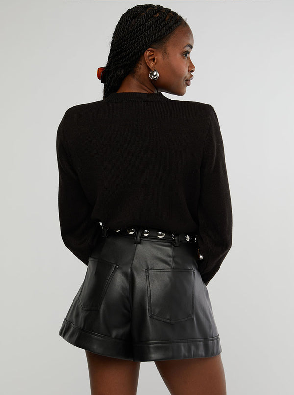 SHOULDER PAD CROPPED SWEATER IN BLACK