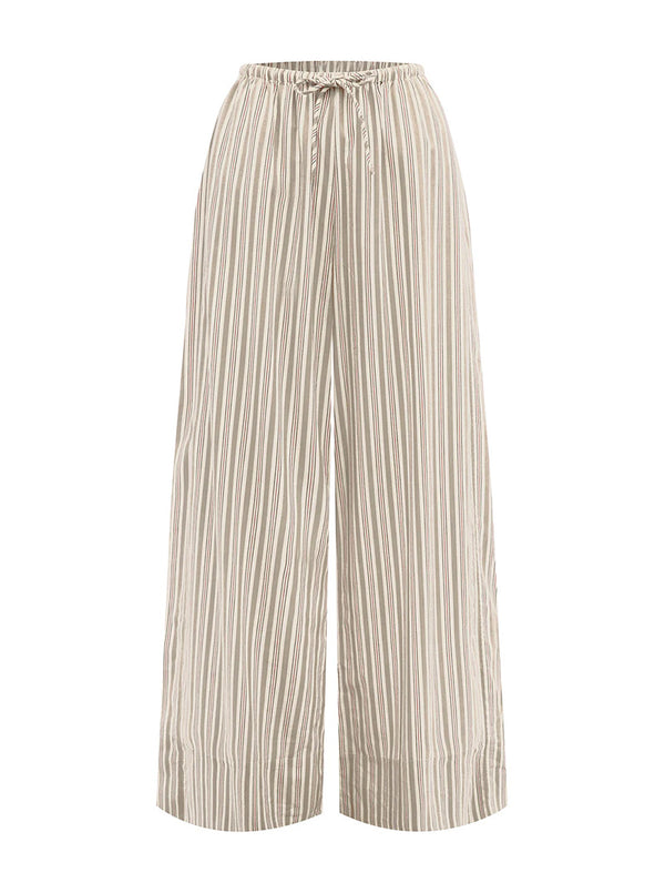 VIVIAN DRAWSTRING PANT IN BEIGE STRIPE